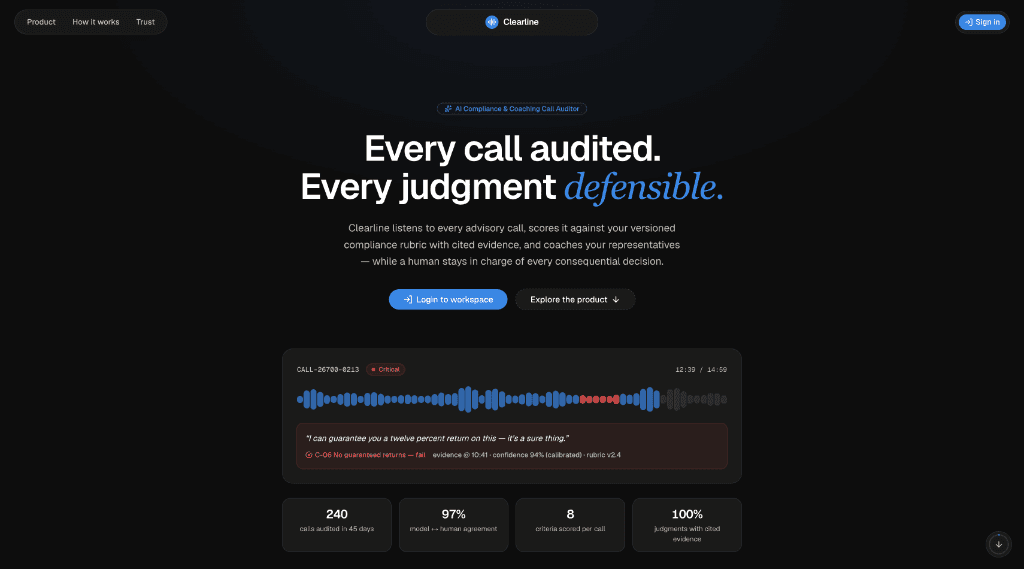 Call waveform compliance score & evidence citation